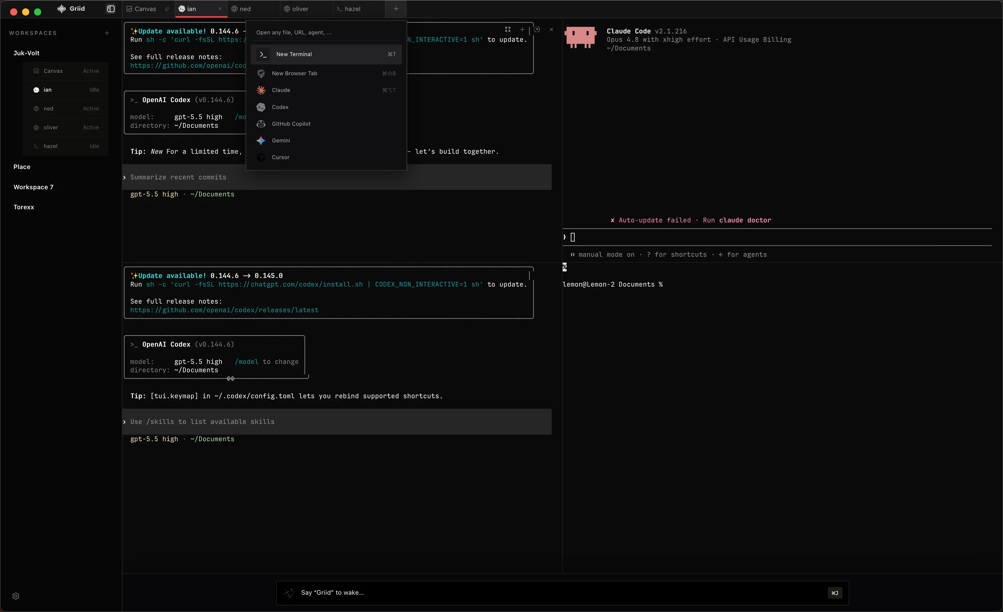 Griid desktop workspace with AI agents